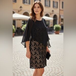 Connected Apparel Elegant Black Lace Midi Dress Sz 12 DD